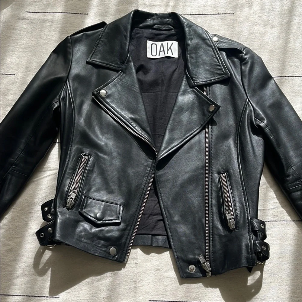OAK NYC Black Leather Ryder Moto Jacket LIKE NEW Size M - Picture 1 of 6